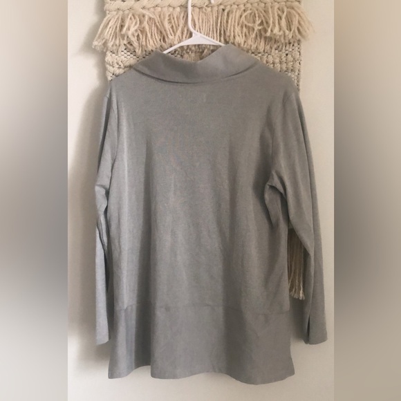 NWT Neon Buddha Cowl Neck Button Tunic Top Gray Striped Asphalt Medium Pure&Co - Picture 5 of 5